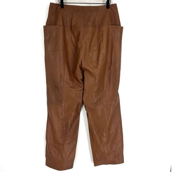 Tibi Pants Size 12 Womens Brown Sheepskin Leather Trousers Wide Leg High Waist - Picture 5 of 9